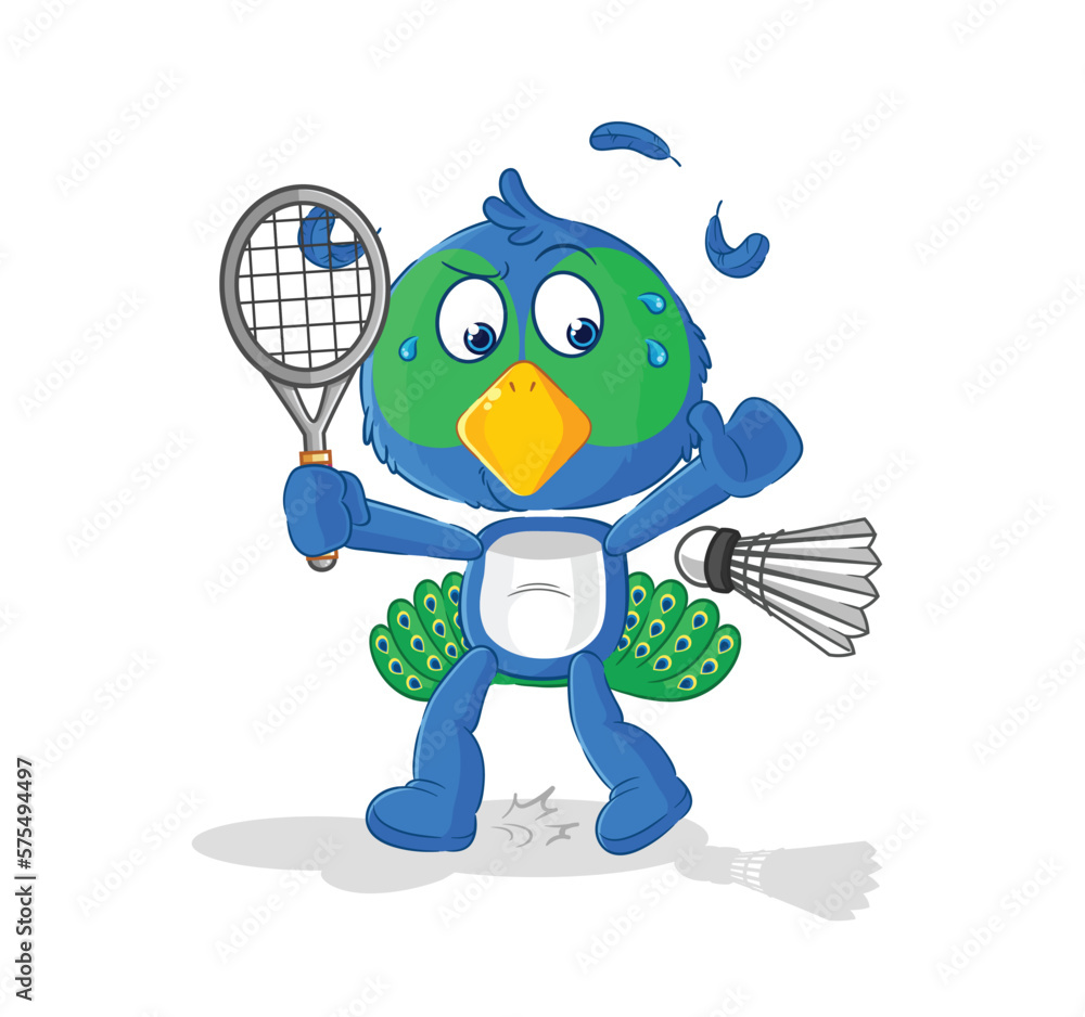 Obraz premium peacock playing badminton illustration. character vector