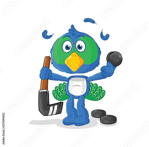 peacock playing hockey vector. cartoon character