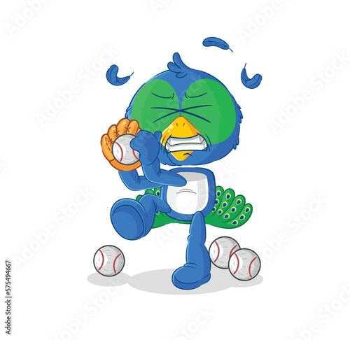 peacock baseball pitcher cartoon. cartoon mascot vector