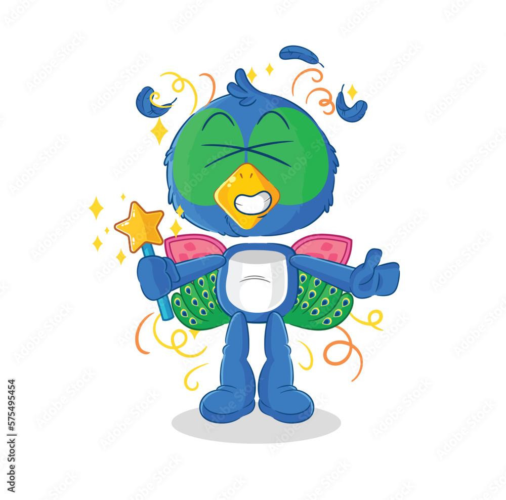 peacock fairy with wings and stick. cartoon mascot vector peacock fairy with wings and stick. cartoon mascot vector