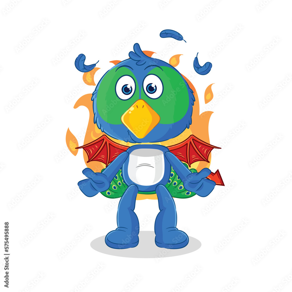 peacock demon with wings character. cartoon mascot vector