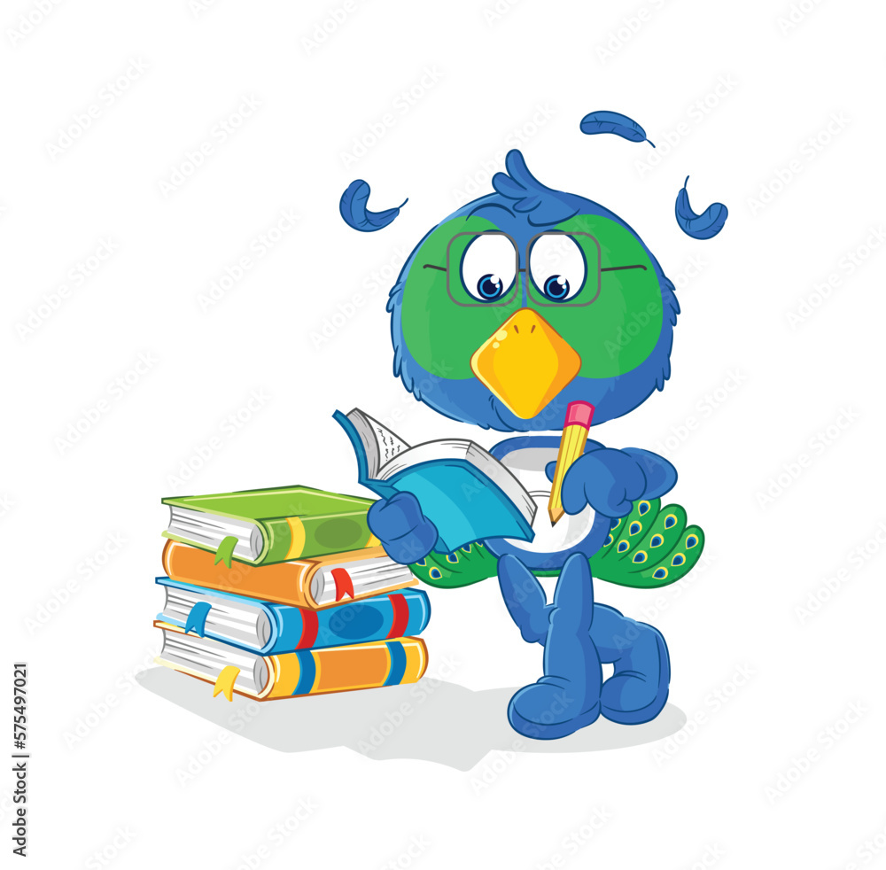 Fototapeta premium peacock studying mascot. cartoon vector