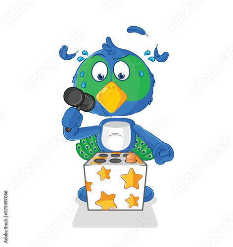 peacock play whack a mole mascot. cartoon vector