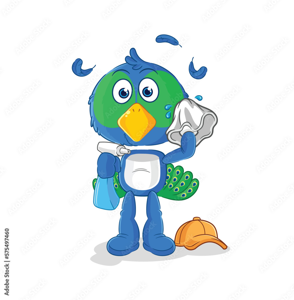 peacock cleaner vector. cartoon character peacock cleaner vector. cartoon character