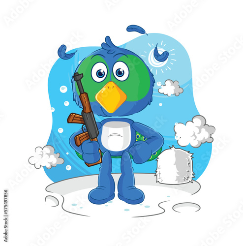 peacock soldier in winter. character mascot vector
