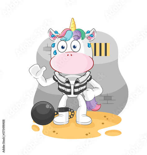 unicorn criminal in jail. cartoon character