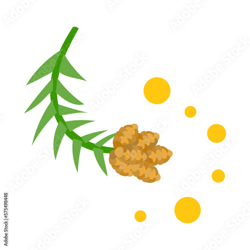 花粉を出すスギ。フラットなベクターイラスト。
Pollen-releasing Japanese cedar. Flat designed vector illustration.