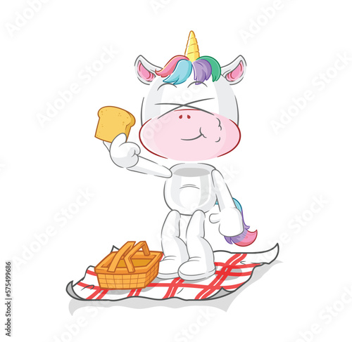 unicorn on a picnic cartoon. cartoon mascot vector