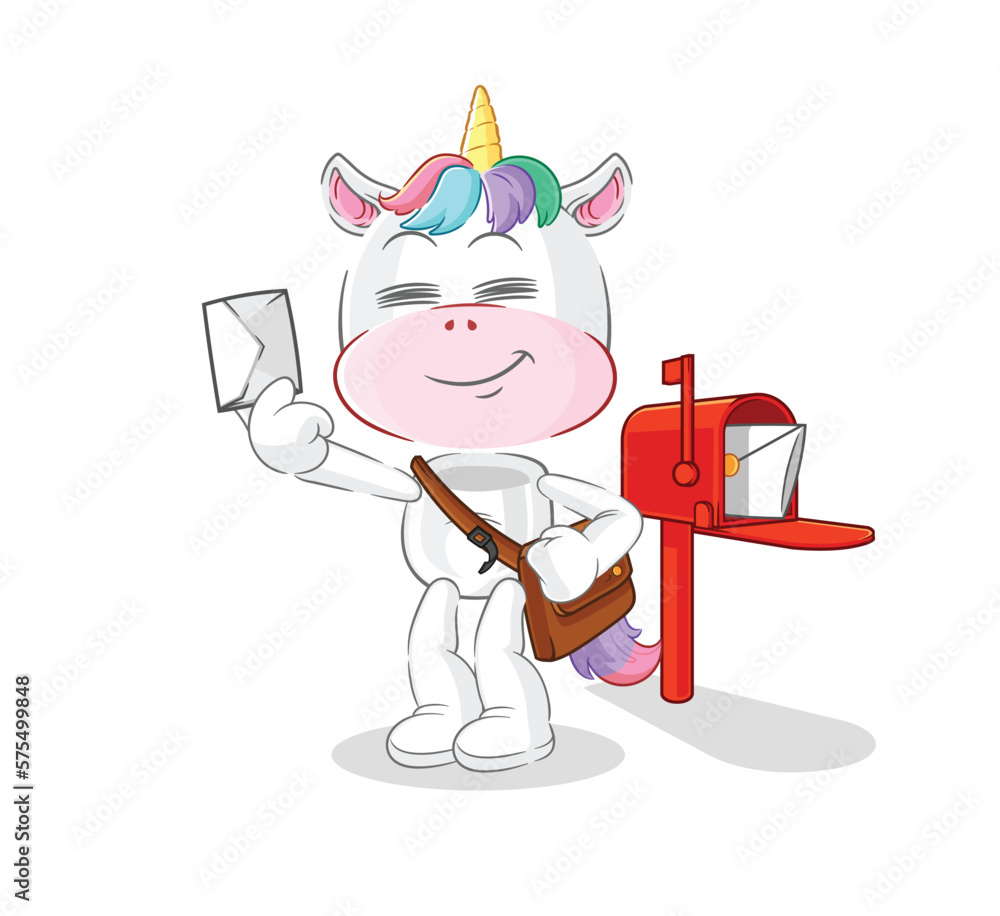 Obraz premium unicorn postman vector. cartoon character