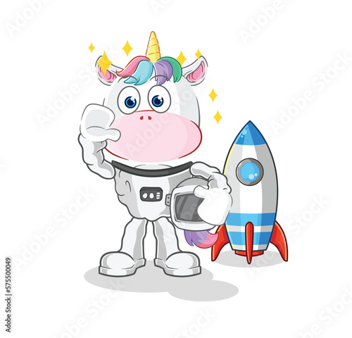 unicorn astronaut waving character. cartoon mascot vector