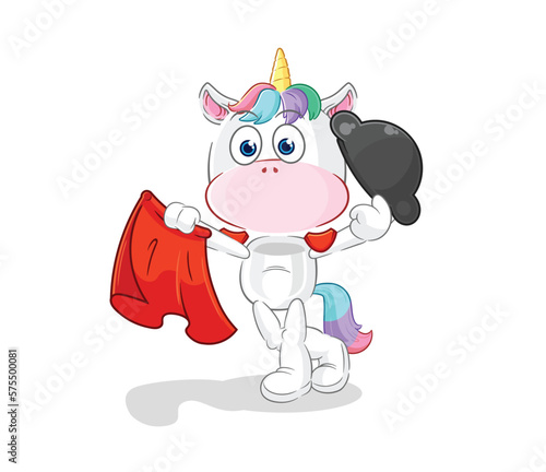 unicorn matador with red cloth illustration. character vector