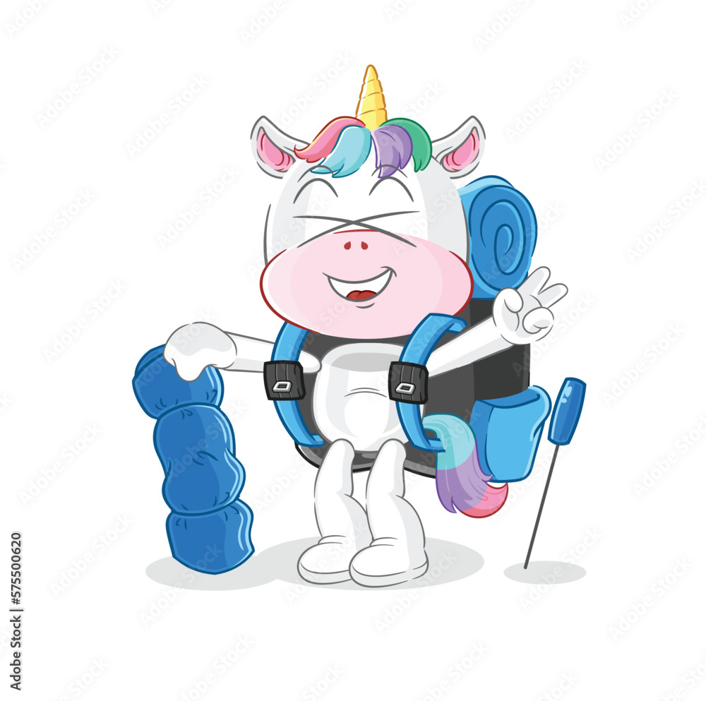 unicorn go camping mascot. cartoon vector unicorn go camping mascot. cartoon vector
