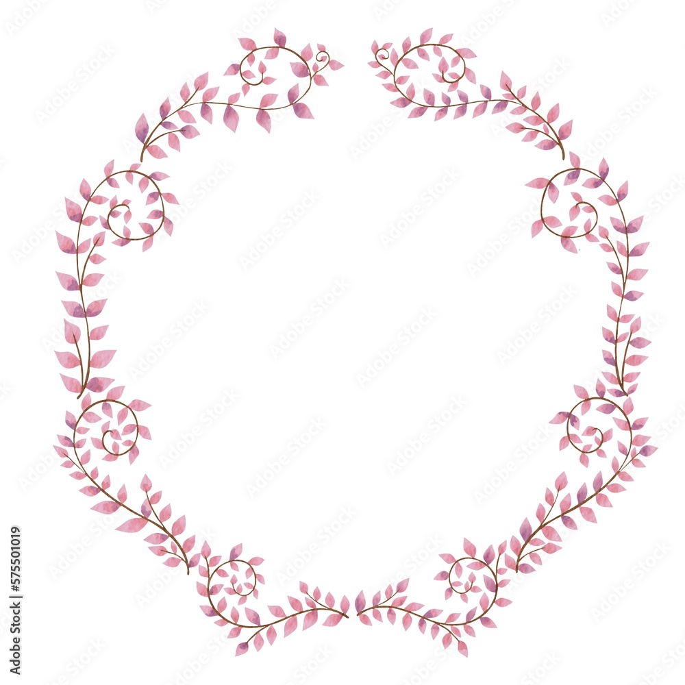 Abstract pink ivy wreath watercolor illustration for decoration on Valentine's day and wedding event.