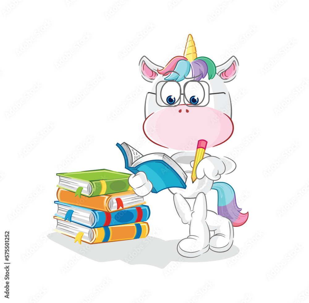 unicorn studying mascot. cartoon vector