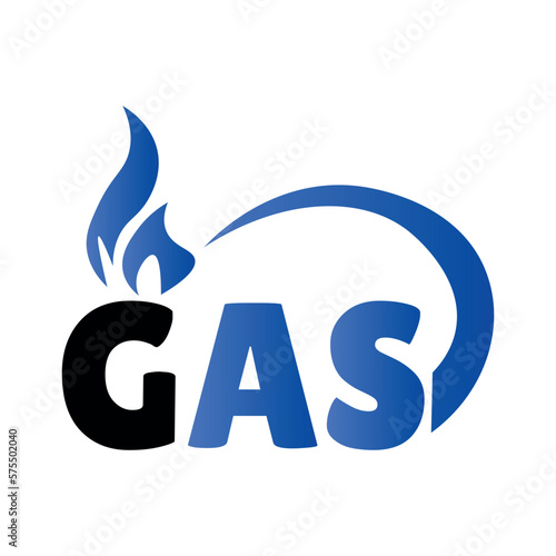 Word GAS with blue flame on white background