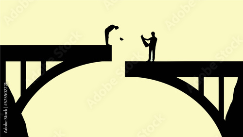 Plan ahead is the theme of this illustration of workmen inspecting a bridge that doesn't come together in the middle. This is a vector illustration.