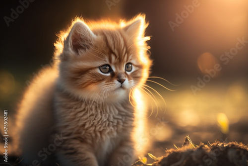 Baby cute cat at park and sunset time abstract background. Generative ai