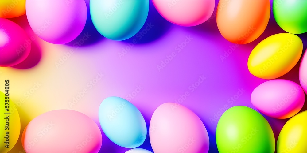 Christ is risen! A row of Easter eggs on a colorful background. Multi-colored eggs in the decor Generative AI Christ is risen! A row of Easter eggs on a colorful background. Multi-colored eggs in the decor Generative AI