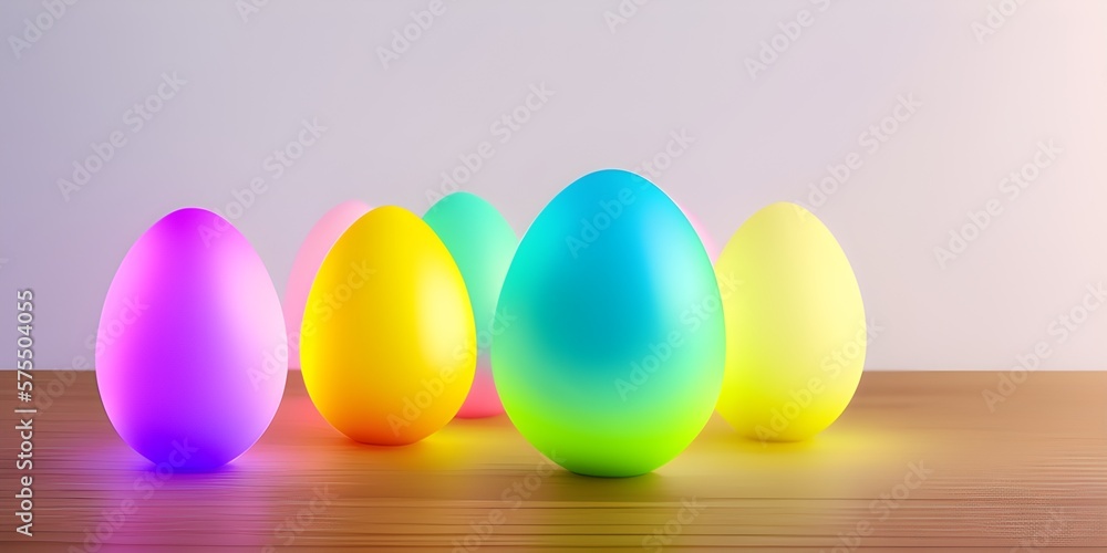 Christ is risen! A row of Easter eggs on a colorful background. Multi-colored eggs in the decor Generative AI