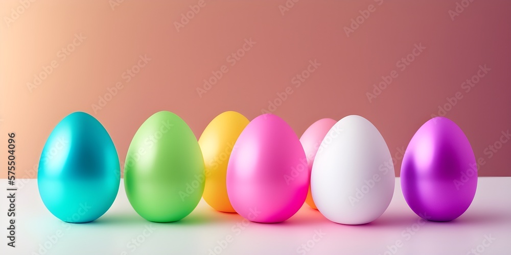 Christ is risen! A row of Easter eggs on a colorful background. Multi-colored eggs in the decor Generative AI Christ is risen! A row of Easter eggs on a colorful background. Multi-colored eggs in the decor Generative AI