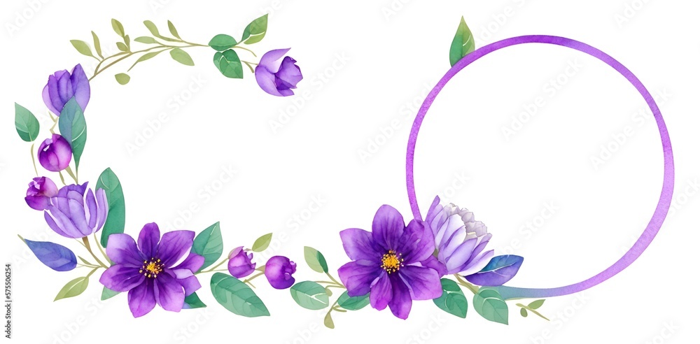 ornament with watercolor blue flower decoration, simple and elegant with thin frame list. Generate AI