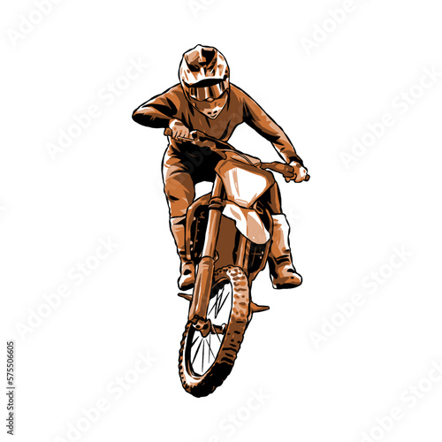 Motocross racer, rider. Hand drawn illustration, monochrome color. Dirt Bike, Extreme Sport, Vehicle, Motorcycle Community. Perfect for t-shirts, sticker, print, etc.