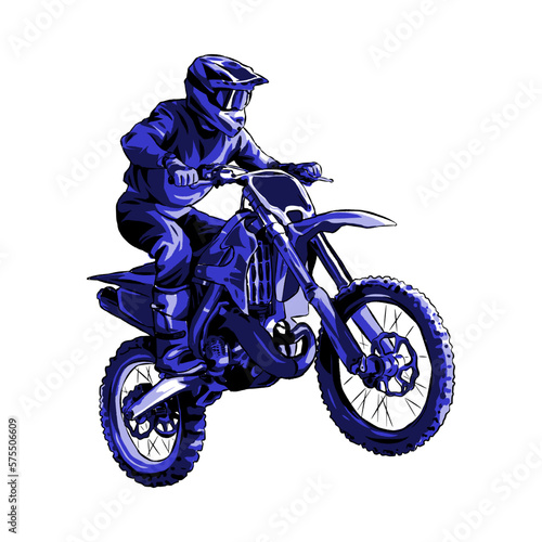 Motocross racer, rider. Hand drawn illustration, monochrome color. Dirt Bike, Extreme Sport, Vehicle, Motorcycle Community. Perfect for t-shirts, sticker, print, etc.