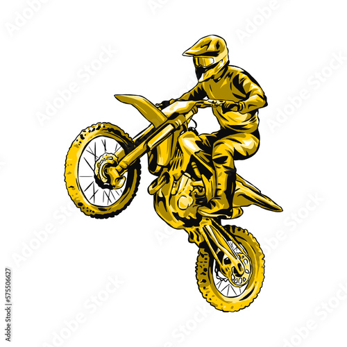 Motocross racer, rider. Hand drawn illustration, monochrome color. Dirt Bike, Extreme Sport, Vehicle, Motorcycle Community. Perfect for t-shirts, sticker, print, etc.