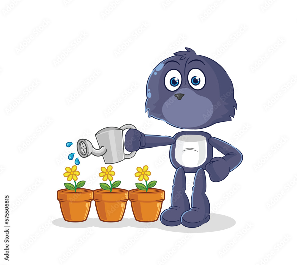 Fototapeta premium seal watering the flowers mascot. cartoon vector