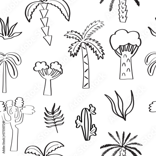 Cute seamless pattern with palm trees on a white background. Vector illustration for baby print, clothes and bedding.