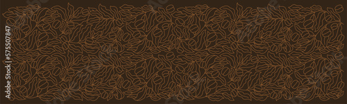 Coffea plant pattern. Coffee branches background. Beans and leaves. Editable outline stroke. Vector line. Pack design. Wrapping paper.