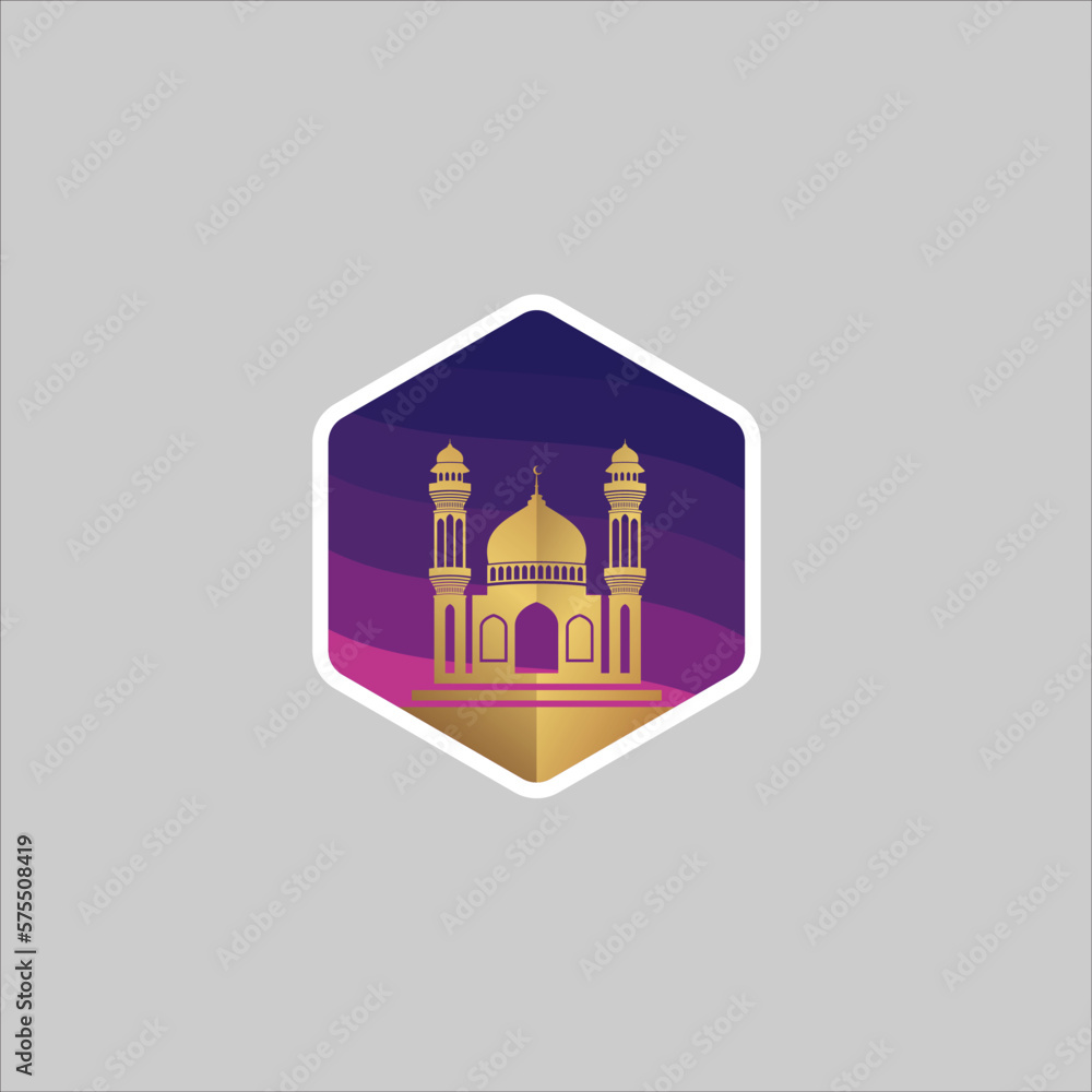 Ilustration Mosque on Hexagon Shape