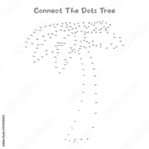 Connect The Dots and Draw tree coloring page, Educational Game for Kids. line drawing for kids, 