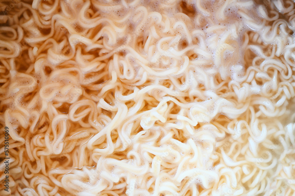 noodles background on hot pot, boiled instant noodles for instant noodle cooked food