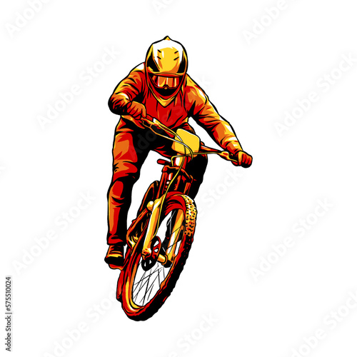 Fototapeta Naklejka Na Ścianę i Meble -  BMX bicycle racer, downhill, cyclist. monochrome color. extreme sport concept, vehicle. Suitable for t-shirt design, print, sticker, etc. Hand drawn illustration.