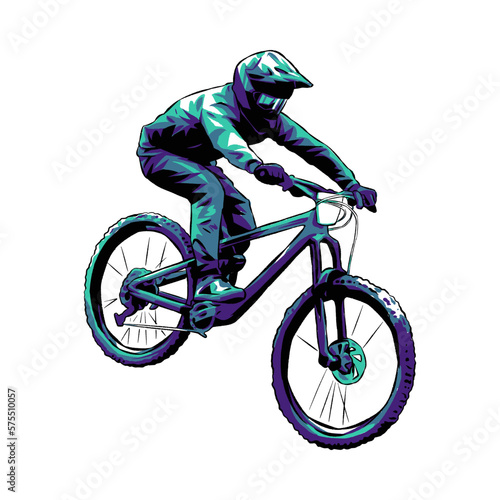BMX bicycle racer, downhill, cyclist. monochrome color. extreme sport concept, vehicle. Suitable for t-shirt design, print, sticker, etc. Hand drawn illustration.