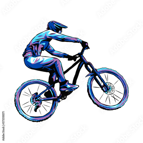BMX bicycle racer, downhill, cyclist. monochrome color. extreme sport concept, vehicle. Suitable for t-shirt design, print, sticker, etc. Hand drawn illustration.