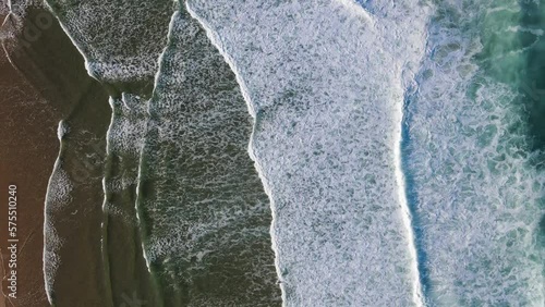 long blue waves on the beach seacoast lacanau ocean biarritz landes hoosegow gironde surf spot surfers walking on the beach drone aerial above top view video 4k flying view protect the sea nature photo