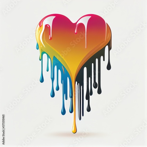 abstract heart with rainbow in paint splashes. Abstract heart valentines background on isolated background, GENERATIVE AI
