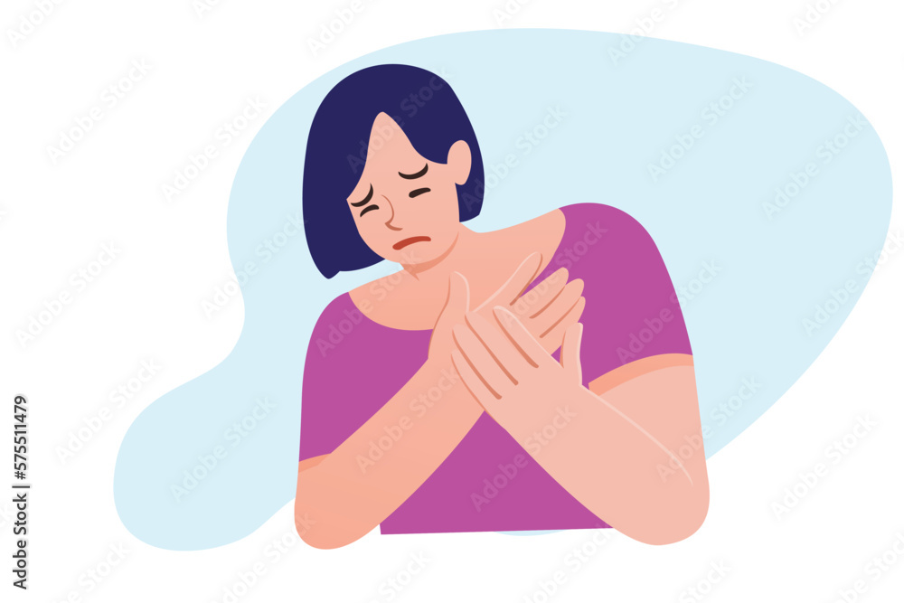 A woman has pain in her chest. A woman has pain in her chest.