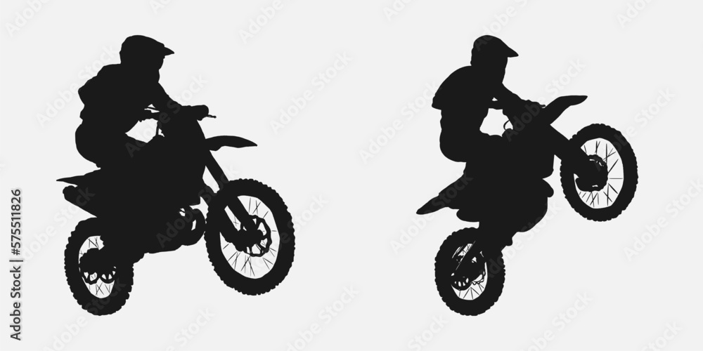 Obraz premium set of silhouettes of motocross riders. concept of sports, jumping, racing, motorcycle. hand drawn vector illustration.