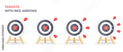 Four targets with arrows, white background