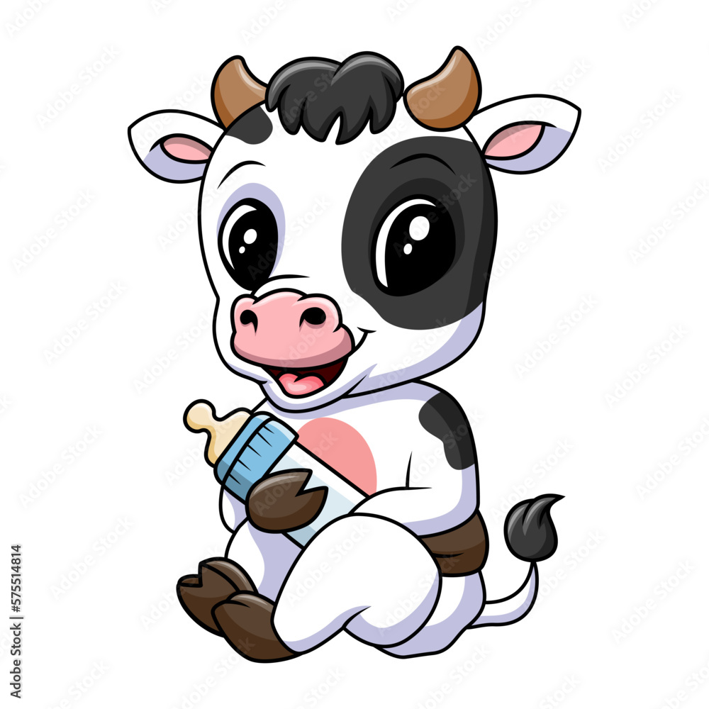 Cute baby cow with milk bottle Cute baby cow with milk bottle