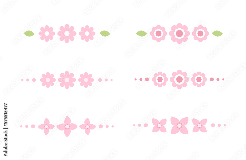 Cute pink floral divider border line illustration collection set