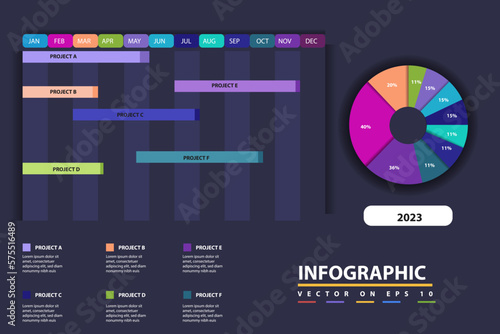 Infographic template for business. 12 Monthly modern Timeline Gantt chart with table, presentation vector infographic.