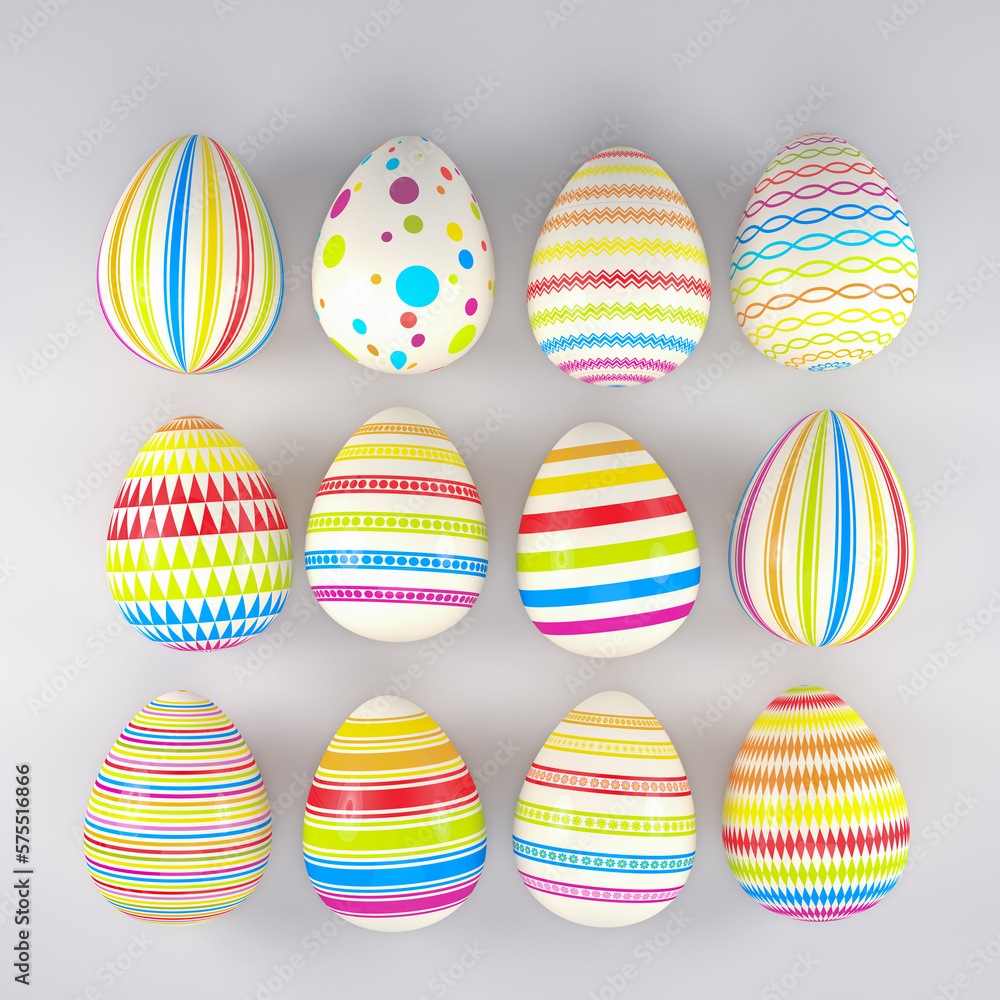 3d render of 12 colorful easter eggs on white background. - Vacation background 3d render of 12 colorful easter eggs on white background. - Vacation background