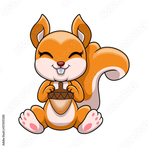 Cartoon funny squirrel holding nut
