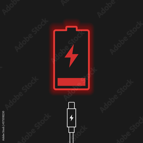 Low battery icon charging cable icon black background
