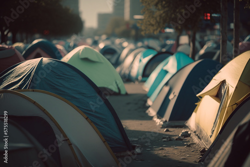 refugee camp tents illustration Generative AI photo