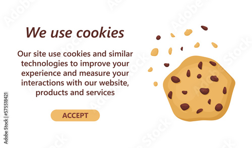 Internet web pop up for cookie policy notification. This website uses cookies. Flat design modern  illustration concept